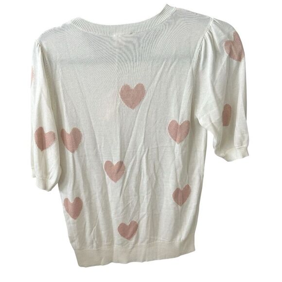 Hem & Thread Women's Ivory Heart Print Pullover Sweater Size M - Picture 3 of 6